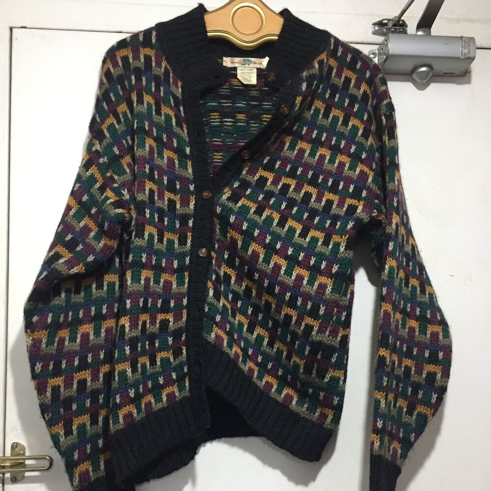 VINTAGE BOSTON TRADERS KNIT MULTICOLOR WOOL CARDIGAN SWEATERS SIZE L